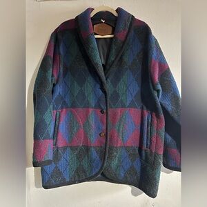Vintage Woolrich Argyle Wool Blanket Coat